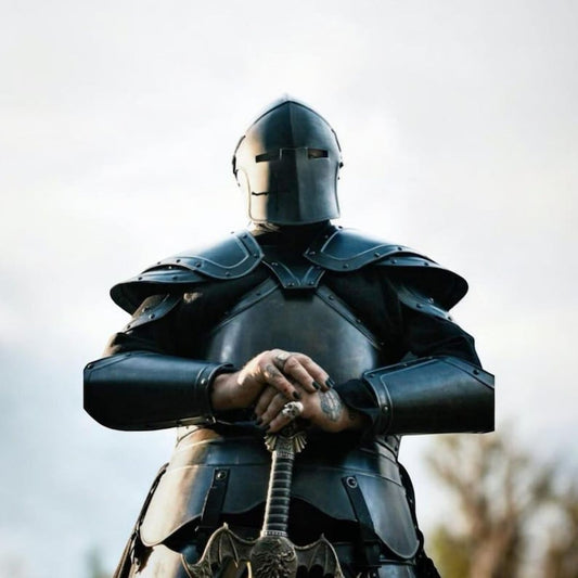Black Full-Body Barbuta Armor – Authentic Medieval Knight Plate for LARP, Cosplay & Renaissance Reenactment Events