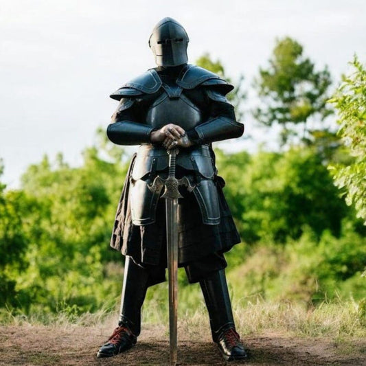 Black Full-Body Barbuta Armor – Authentic Medieval Knight Plate for LARP, Cosplay & Renaissance Reenactment Events