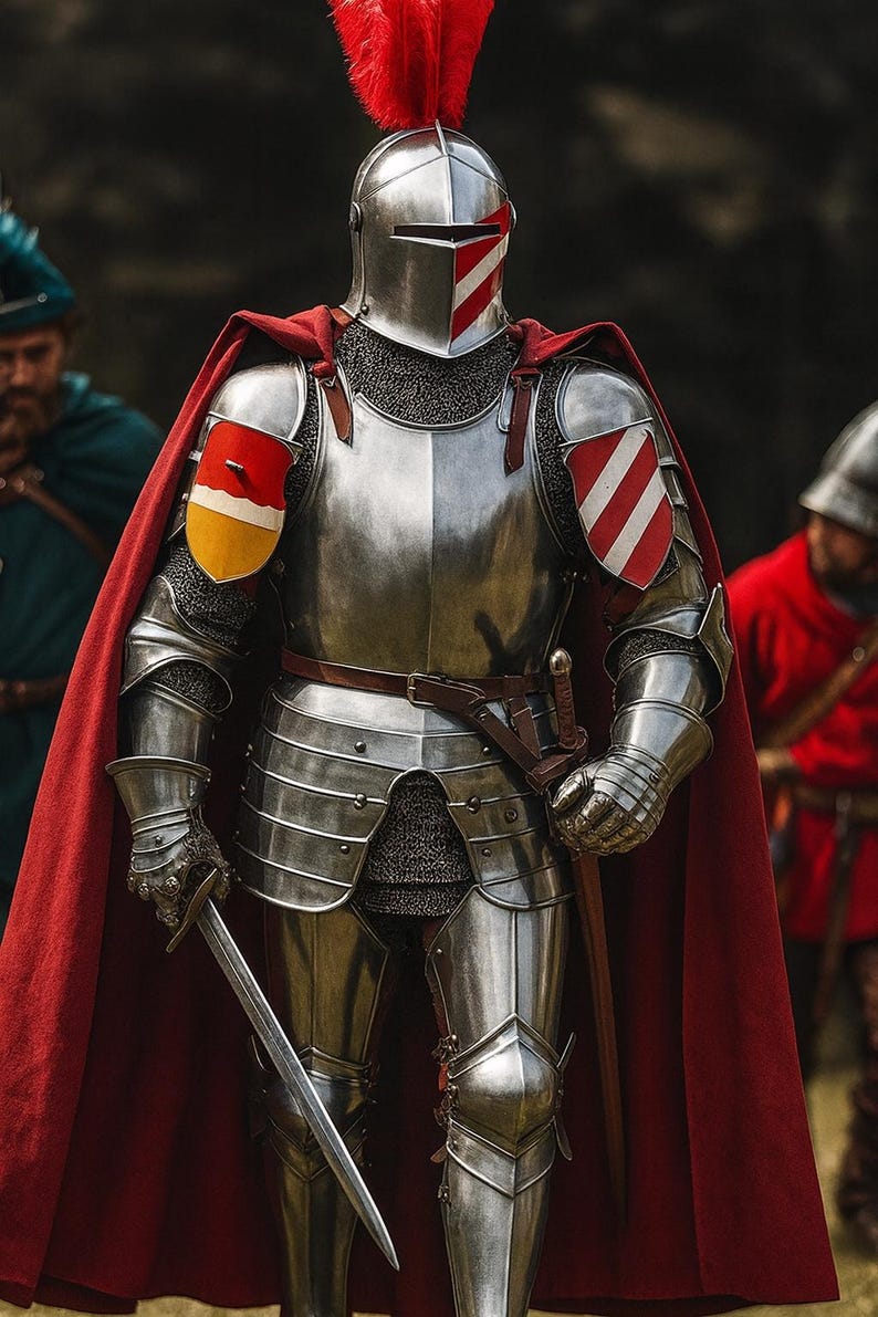 Royal Knight Full Armor Set – Premium Mild Steel Barbuta with Handcrafted Detailing | LARP, Cosplay & Medieval Reenactment Costume for Adults
