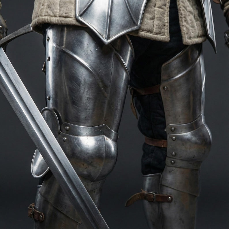 Black Ice Complete Armor Full Costume | Fantasy Halloween Costume with Helmet, Pauldrons, Cuirass, Gorget, Full Leg Set | High-Quality Cosplay Armor for LARP & Events