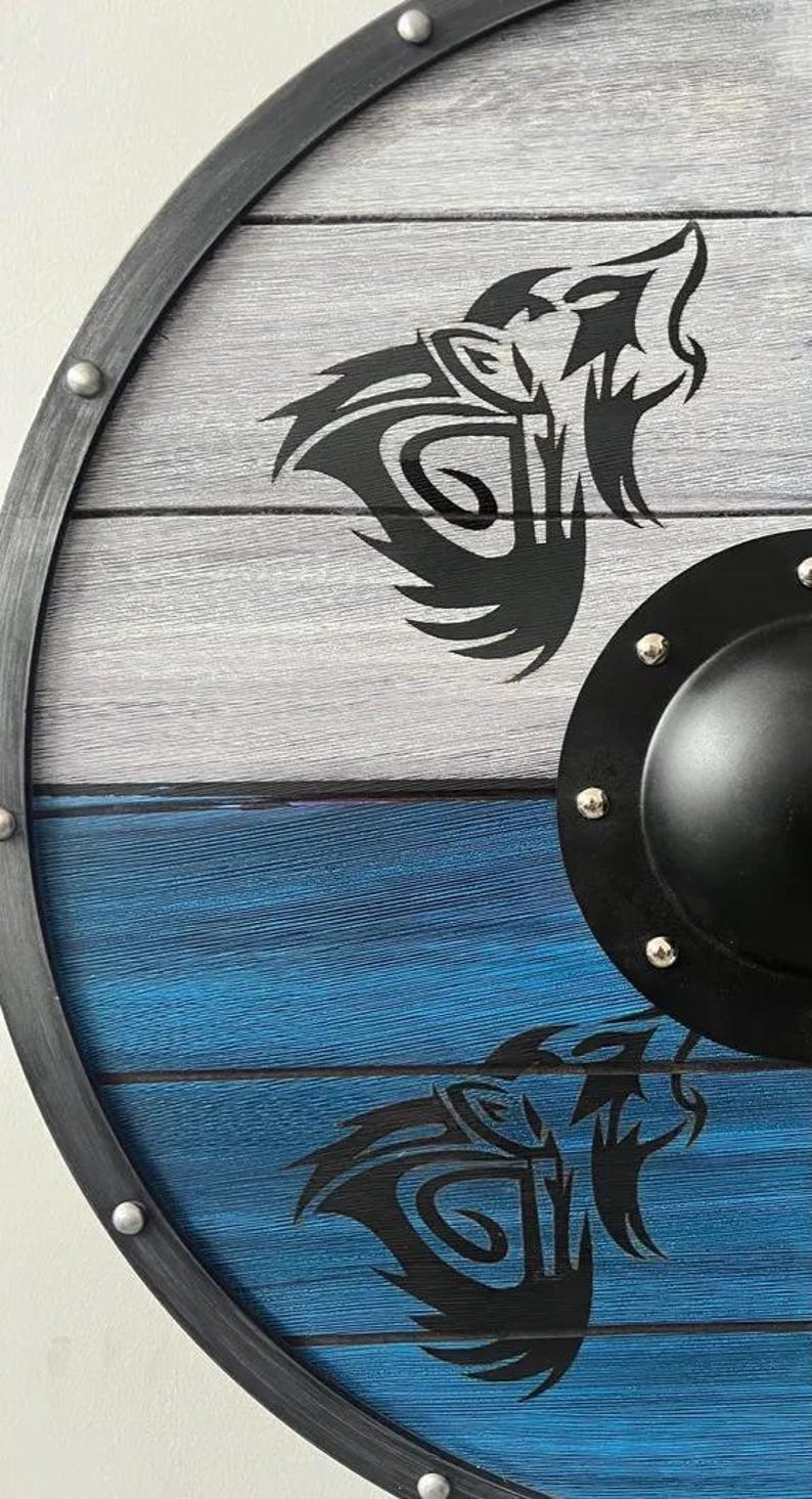 Handmade Viking Shield – Handcrafted Norse Wolf Artwork & Durable Construction | LARP Cosplay & Medieval Reenactment