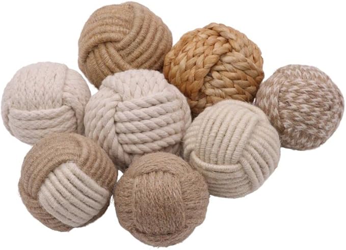 Set of 8 jute rope balls in natural color styled as coastal decor by Artisans Hub