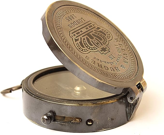 Kelvin Hughes brass compass with 100-year calendar in vintage finish