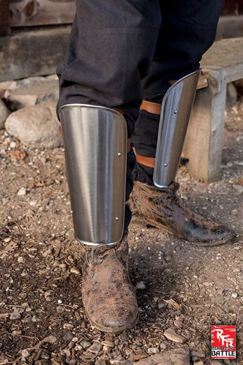 Knight cosplay arm armor fitted with leather straps for adjustable wear