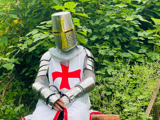 Full Knight Templar Armor set with great helm and chainmail hauberk
