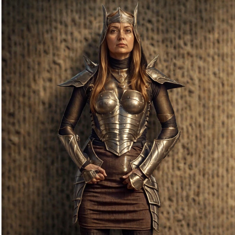 Side view of Lady LARP armor used as a cosplay and Halloween costume for women