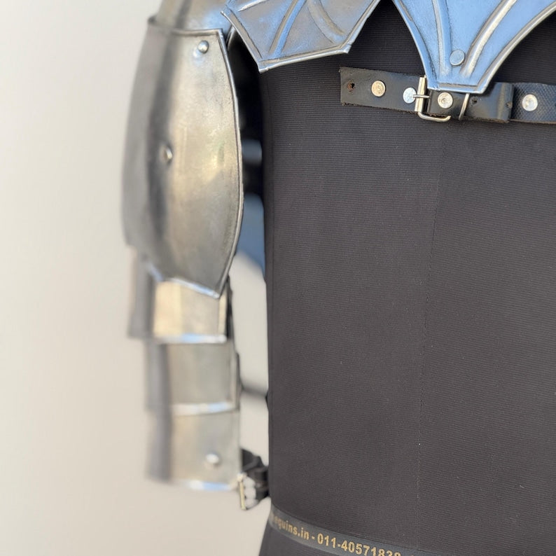 LARP armor costume with Medieval Battle Knight pauldrons and gorget for roleplay