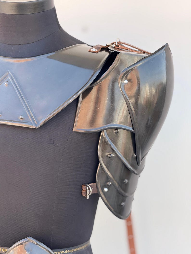 LARP armor kit featuring Medieval Black Undead pauldrons, bracers, and leg greaves