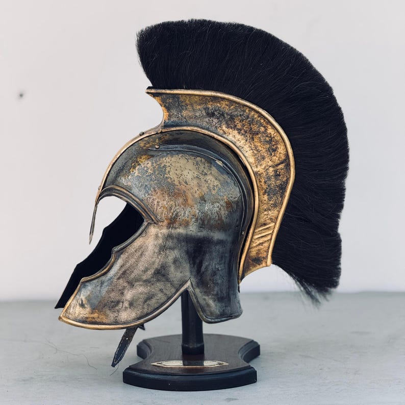 Secondary - Leather straps and fitted liner inside Troy Achilles helmet