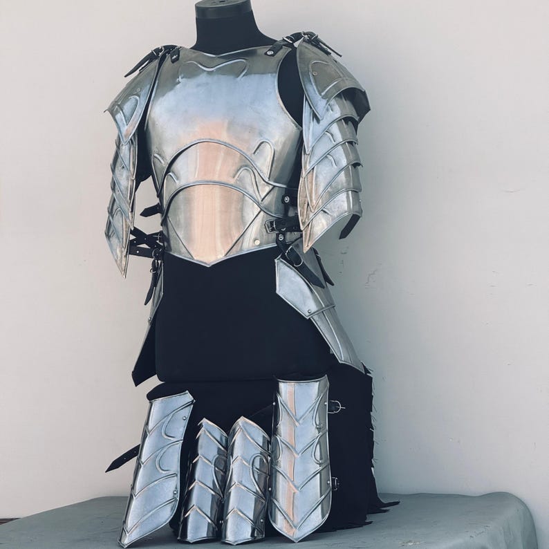 Leg greaves included in Medieval Knight Lady Half Body Armor suit for cospla
