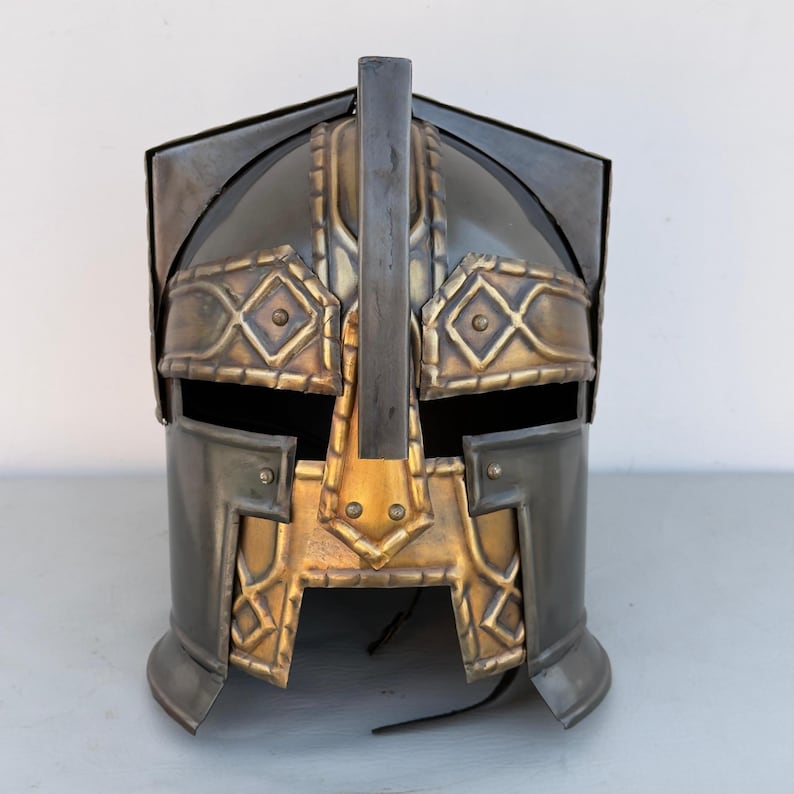 Side profile of LOTR warrior knight helmet used in dwarf cosplay armor