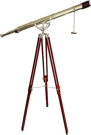 Marine Brown Leather Stand with Brass Telescope for Sky Watching