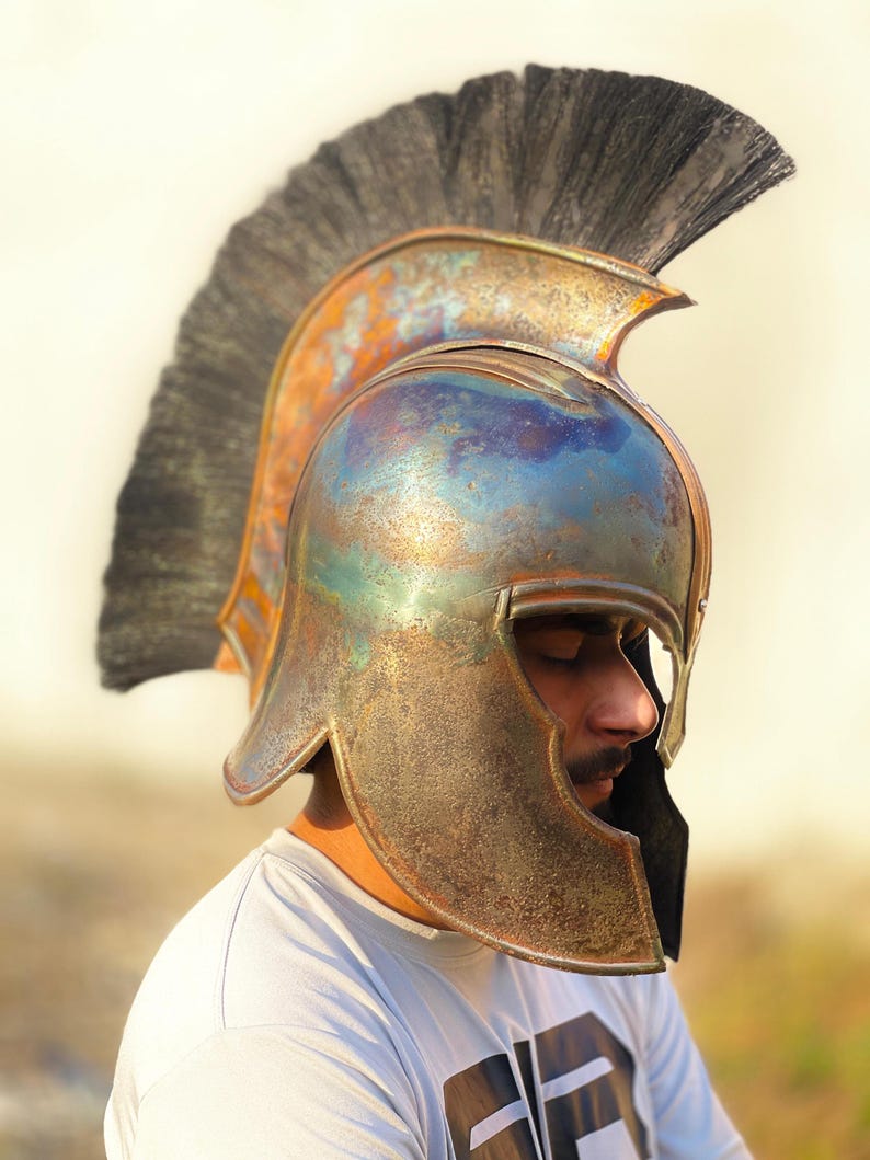Close-up of leather liner inside Medieval Troy Achilles Helmet for comfort