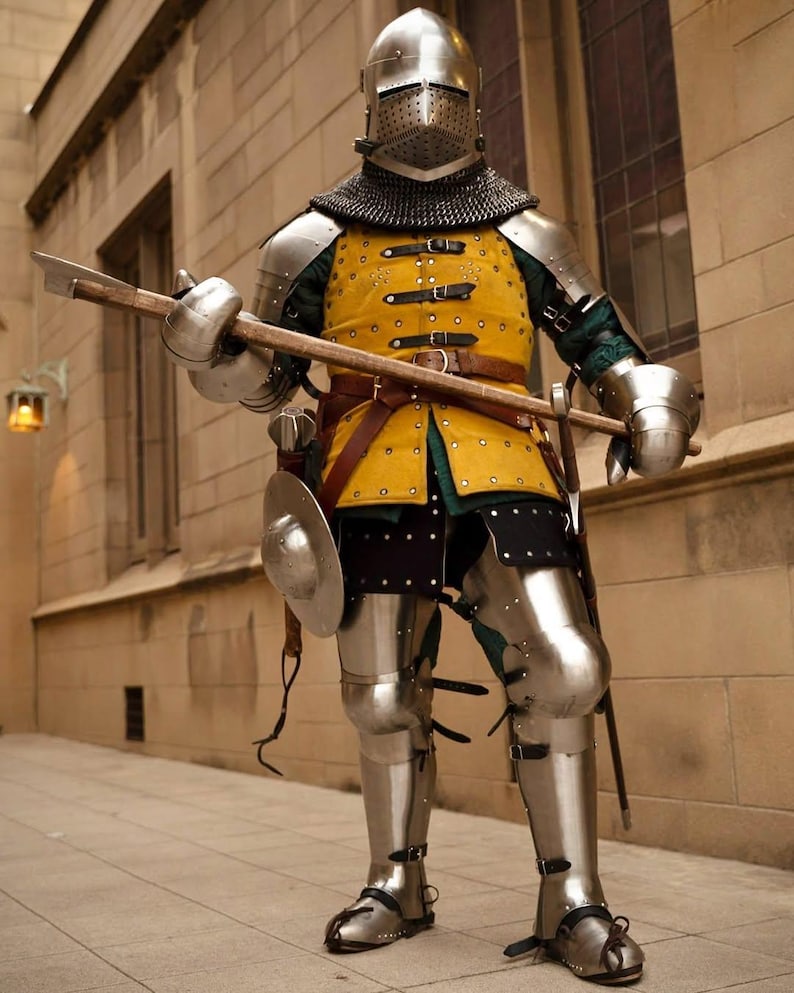 Medieval Armor showing Leg Greaves and Pauldrons – Durable Body Armor