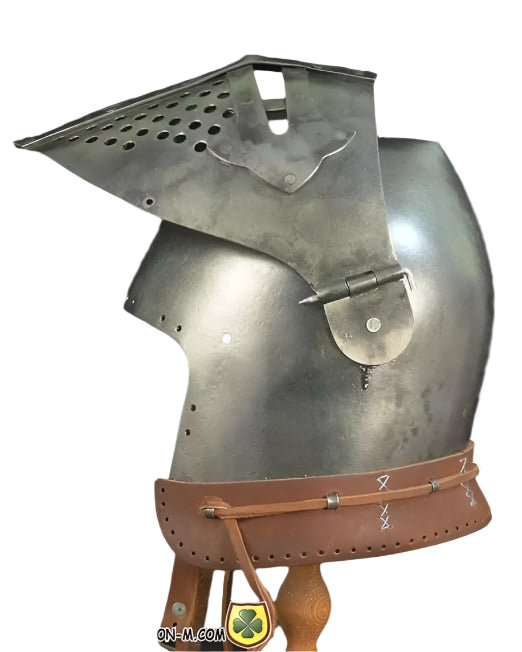 Medieval Bascinet knight helmet displayed for LARP, cosplay, or home decor purposes.
