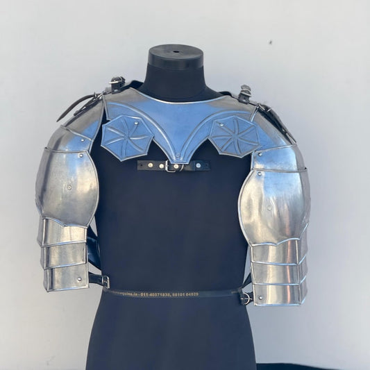 Medieval Battle Knight steel pauldrons and gorget shoulder armor for LARP and cosplay