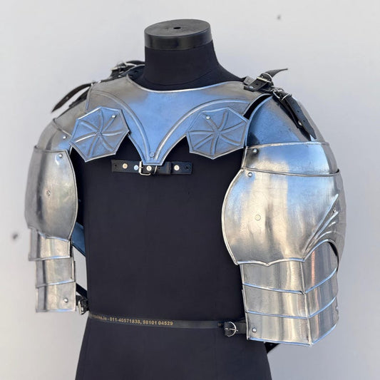 Medieval Battle Knight steel pauldrons and gorget shoulder armor for LARP and cosplay