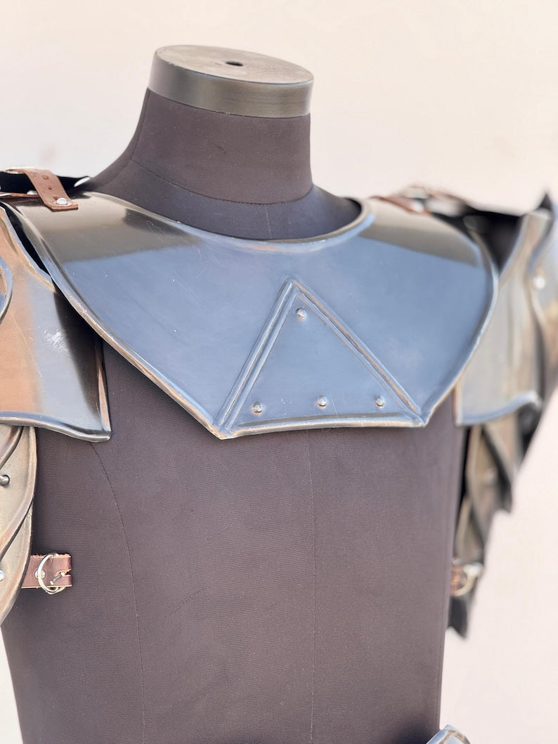 Knight roleplay armor set with Medieval Black Undead pauldrons and gorget