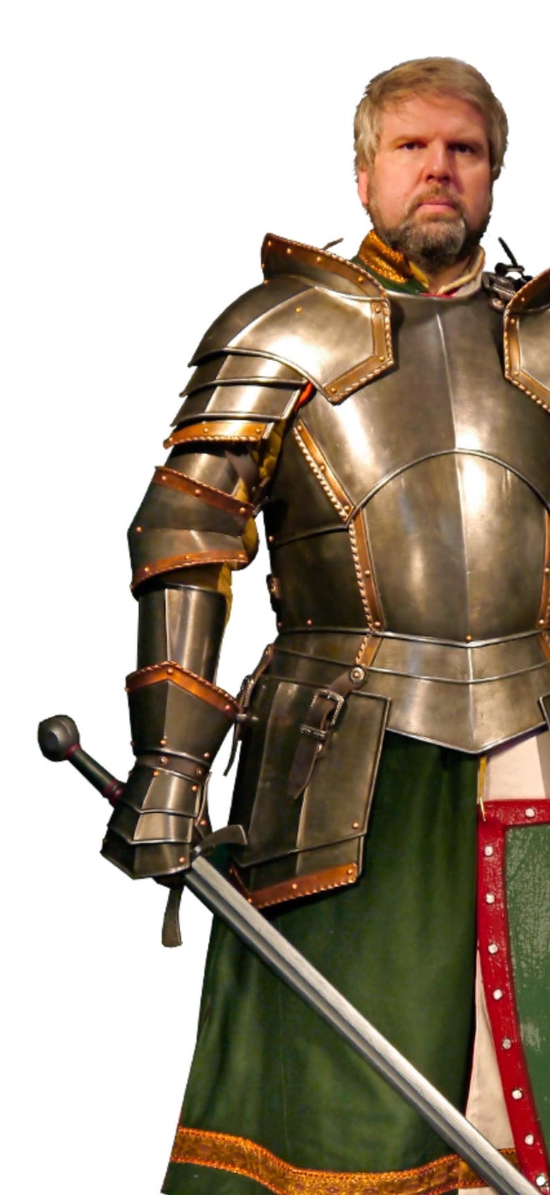 Medieval Crusader Armor displayed as Halloween costume setup