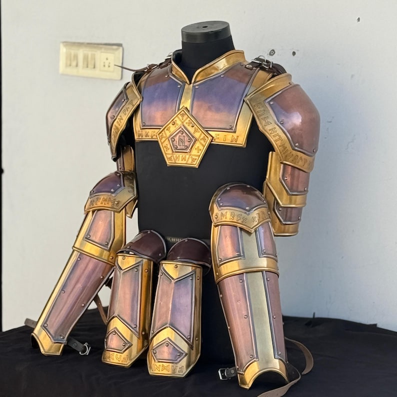 Medieval Dwarf Leg Greaves made from steel in Knight half body armor set
