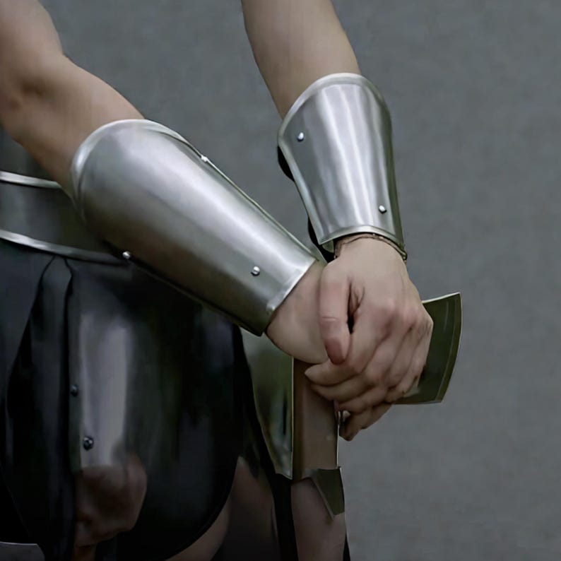 Medieval fantasy cosplay arm guard worn by female warrior