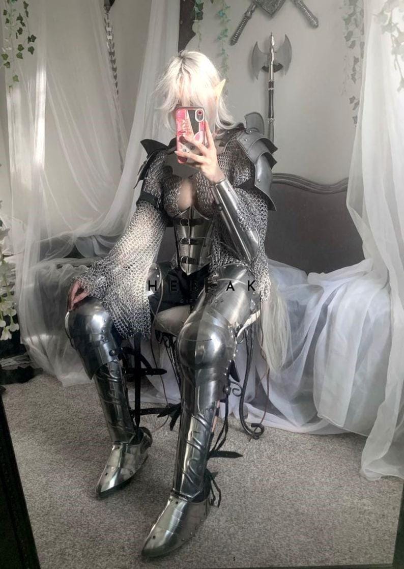 Front view of Medieval Female Warrior Queen Armor with full suit and chestplate