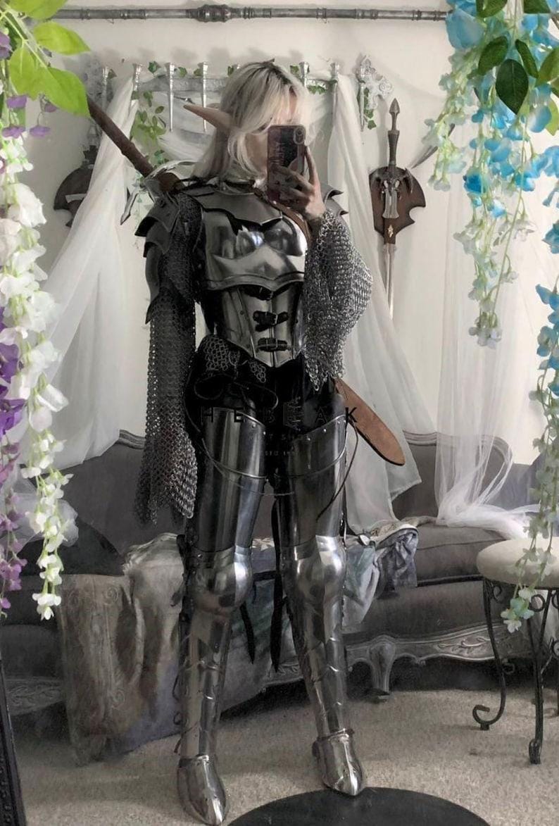Front view of Medieval Female Warrior Queen Armor with full suit and chestplate