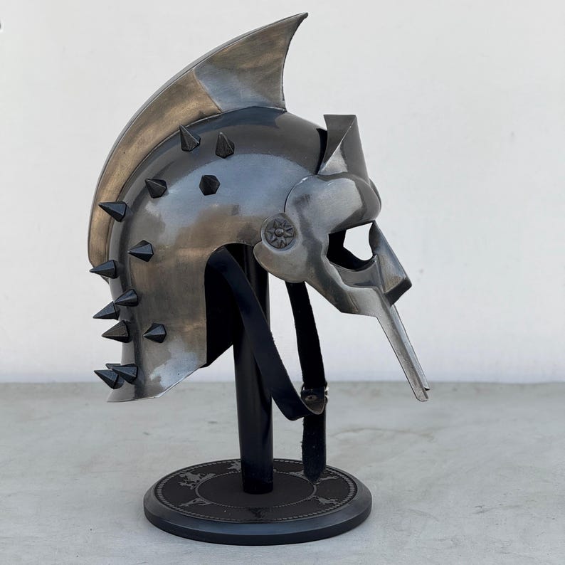 Medieval Gladiator Helmet used in Halloween costume with authentic steel finish