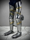 Medieval Gothic leg armor set made of 18G steel for knight costume and cosplay