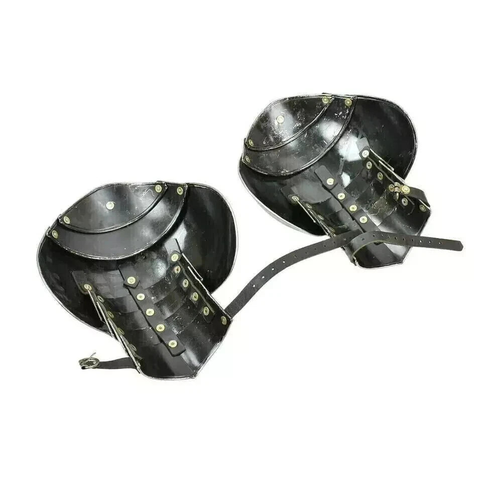 Close-Up of Detailing on Gothic Steel Pauldrons and Gorget Armor by Artisans Hub