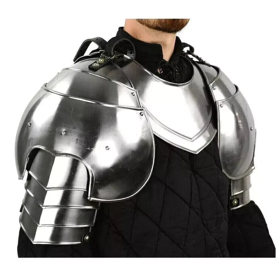Front View of Medieval Gothic Pauldrons and Gorget Steel Shoulder Armor Set by Artisans Hub