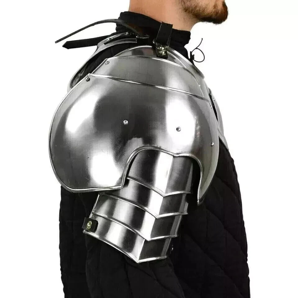 Side View of Medieval Steel Pauldrons with Gorget Armor Set – Gothic Style by Artisans Hub