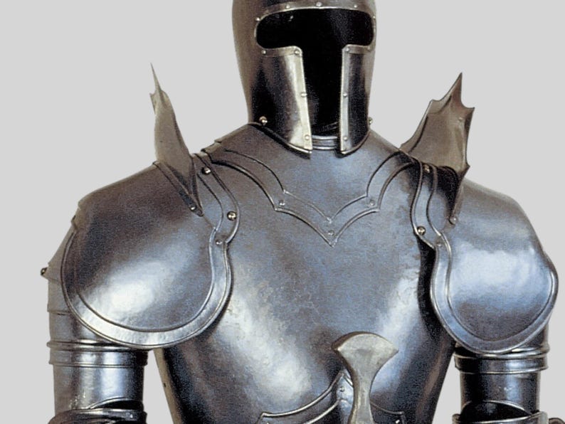 Medieval Italian knight armor suit in solid steel with complete decor stand
