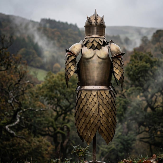Medieval Kings Guard Armor full suit display featuring wearable golden armor, historical-inspired craftsmanship, and decorative collectible appeal for medieval enthusiasts.