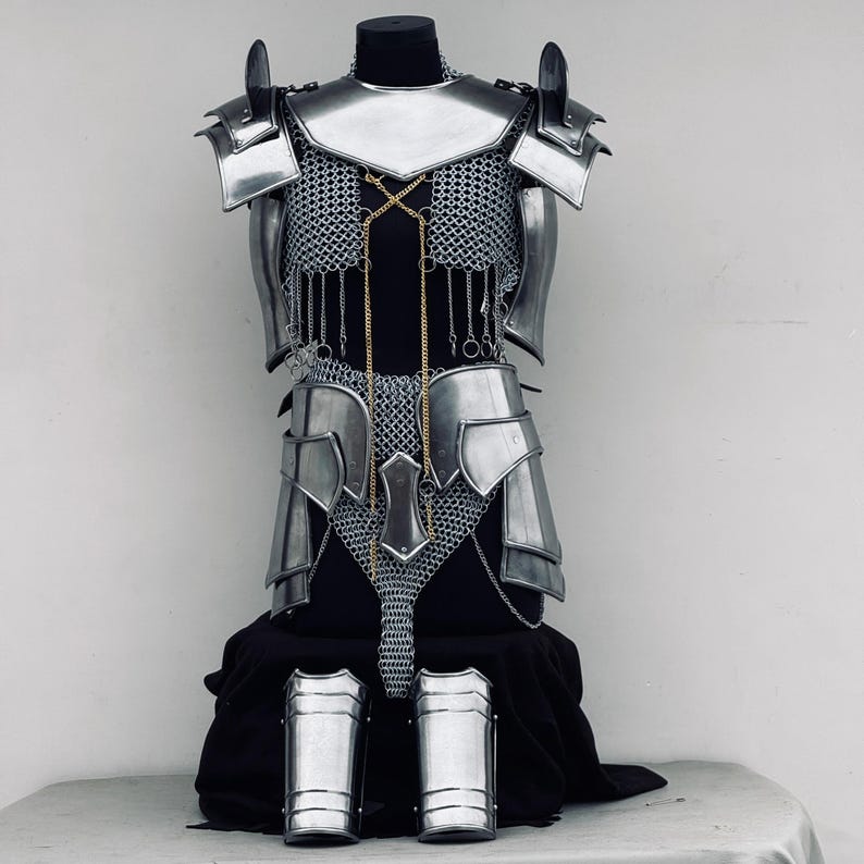 Front view of Medieval Knight Armor for Women - Brave Lady Chainmail Cosplay & LARP Gear