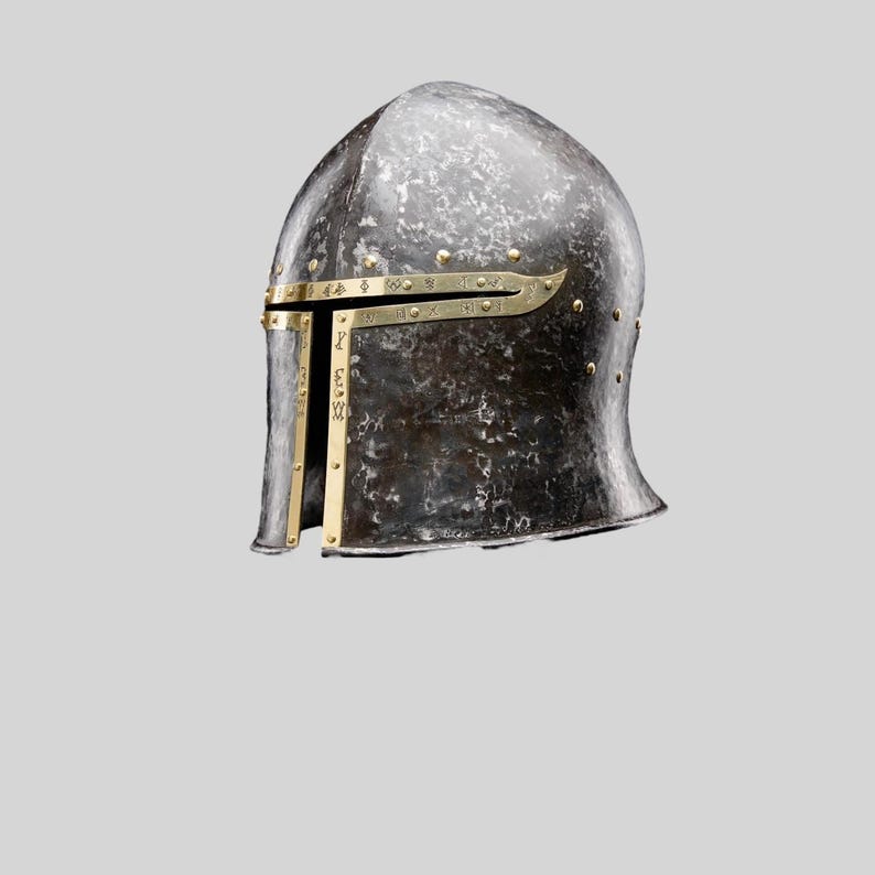 Front view of Medieval Knight Barbuta Helmet made from 18-gauge mild steel