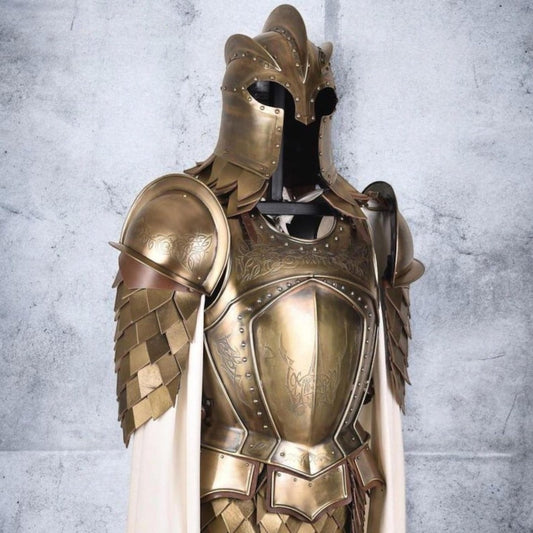 Medieval knight cosplay armor set with chest, leg, and arm protection