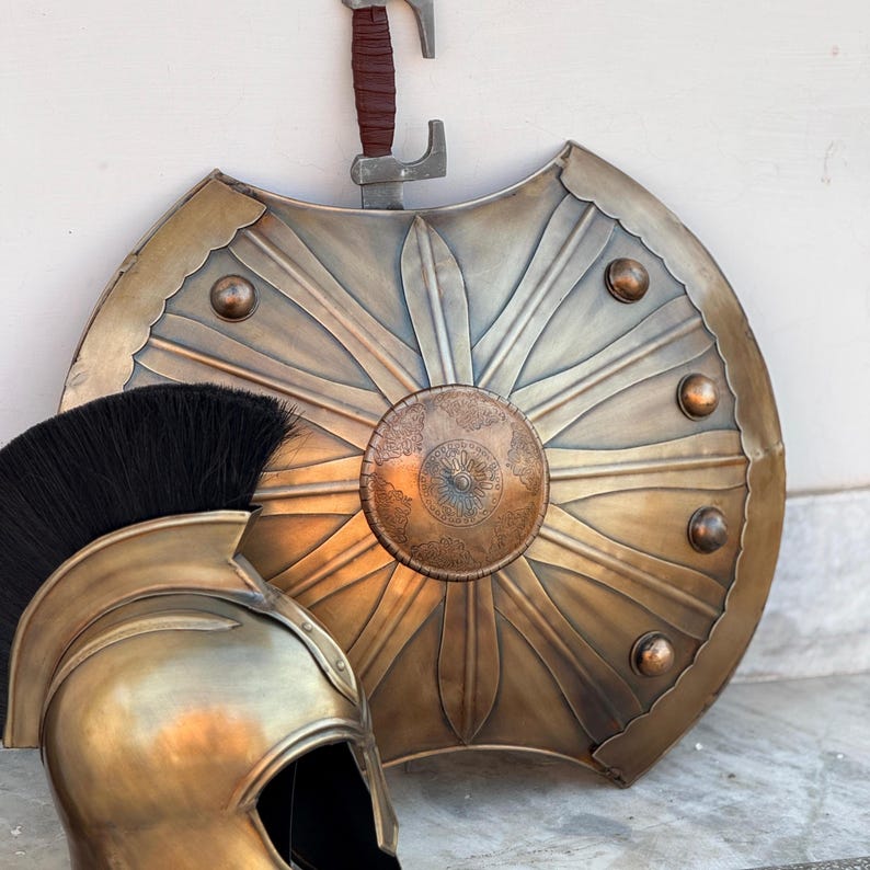 Medieval knight sword with aluminum blade and leather handle included in Troy Achilles helmet costume set
