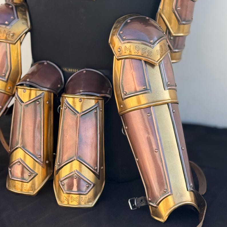 Medieval Knight Steel Dwarven Dwarf armor bracers and leg greaves for cosplay roleplay