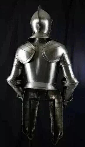 Back view of full-size medieval knight body armor suit made of 18-gauge steel, wearable and display-ready, handcrafted by Artisans Hub.
