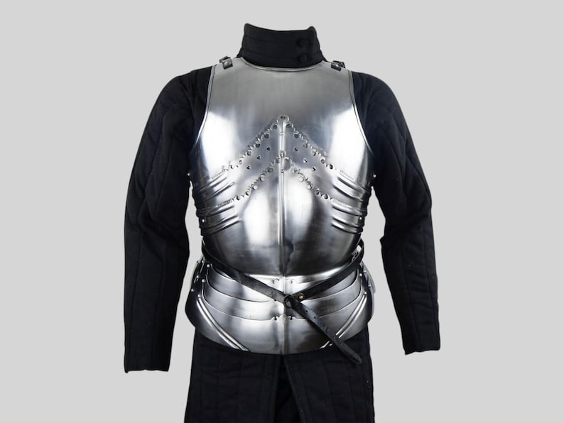 Medieval Knight Gothic Cuirass Armor front view with steel breastplate for LARP cosplay