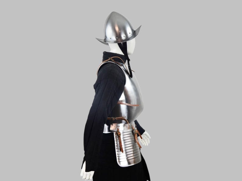 Medieval knight steel cuirass armor with tassets and adjustable leather straps