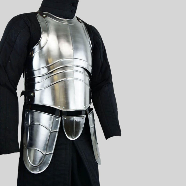 Medieval Knight Steel Cuirass with Tassets Armor front view – LARP and cosplay-ready breastplate