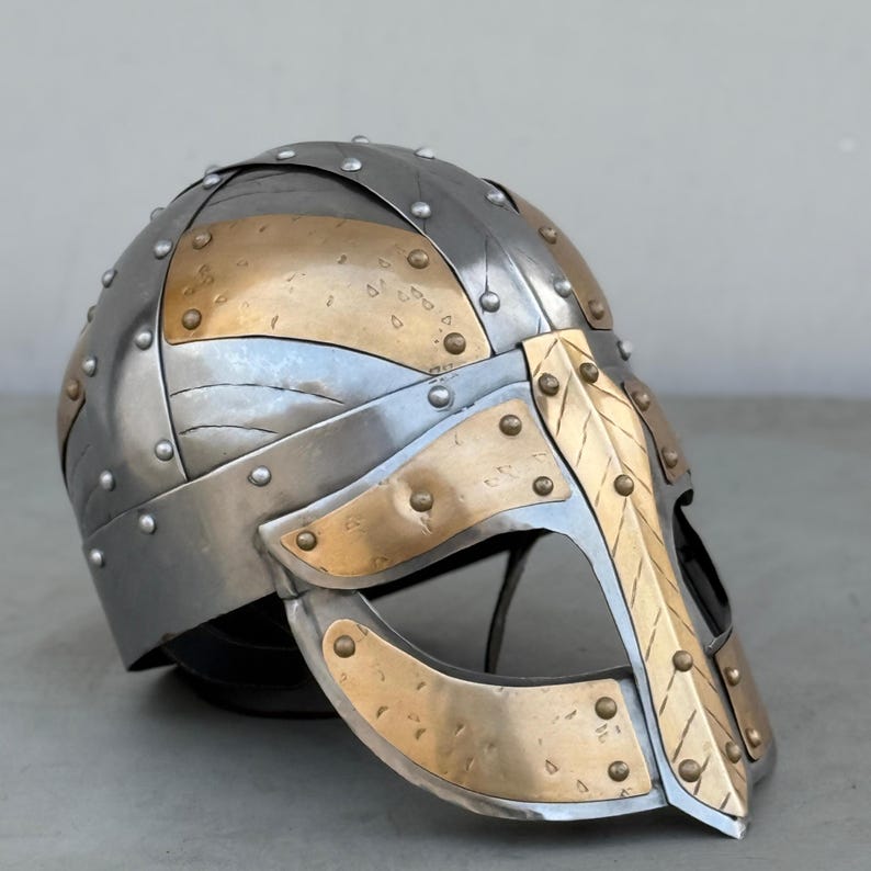 Medieval Knight Steel Norse Viking Helmet front view for LARP and cospla