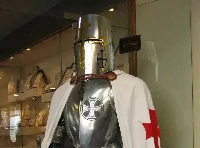 Side angle of wearable Gothic knight armor with detailed craftsmanship and full-body protection