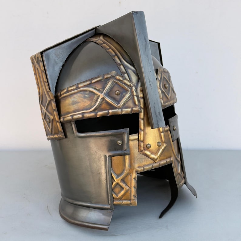 Front view of Medieval Moria Dwarves Helmet inspired by LOTR dwarf armo