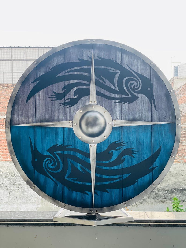 Handcrafted Medieval Norse Raven Shield – Viking Valhalla Wooden Shield for Warrior Cosplay