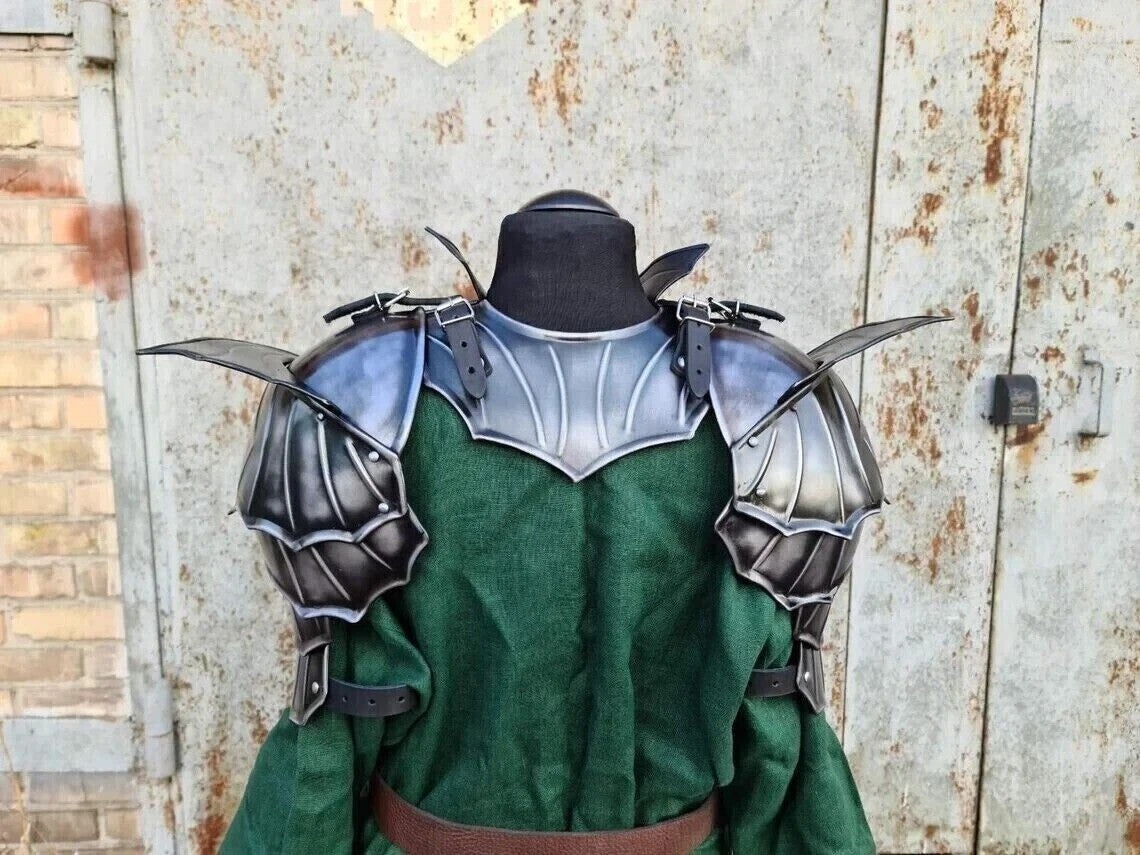 Back View of Medieval Knight Pauldrons and Gorget Steel Armor Set by Artisans Hub