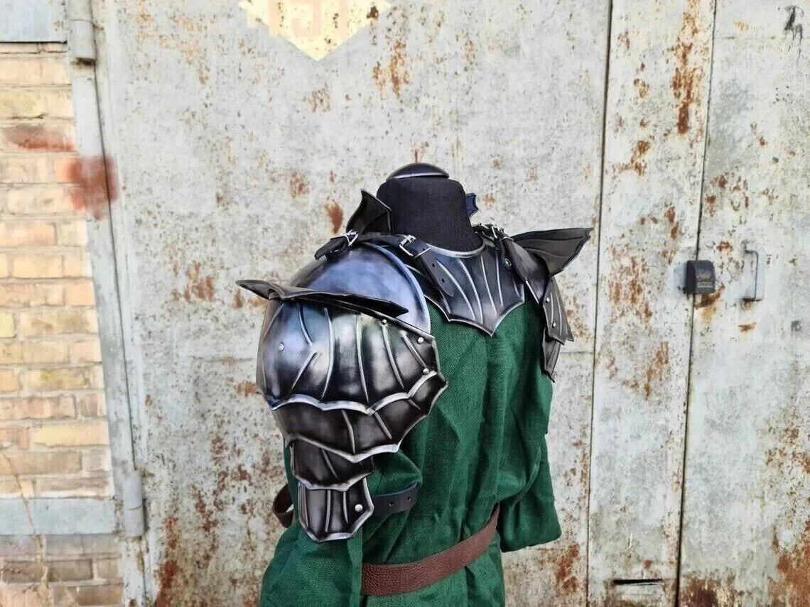 Side View of Steel Pauldrons and Gorget Armor Set – Medieval Knight Shoulder Armor by Artisans Hub