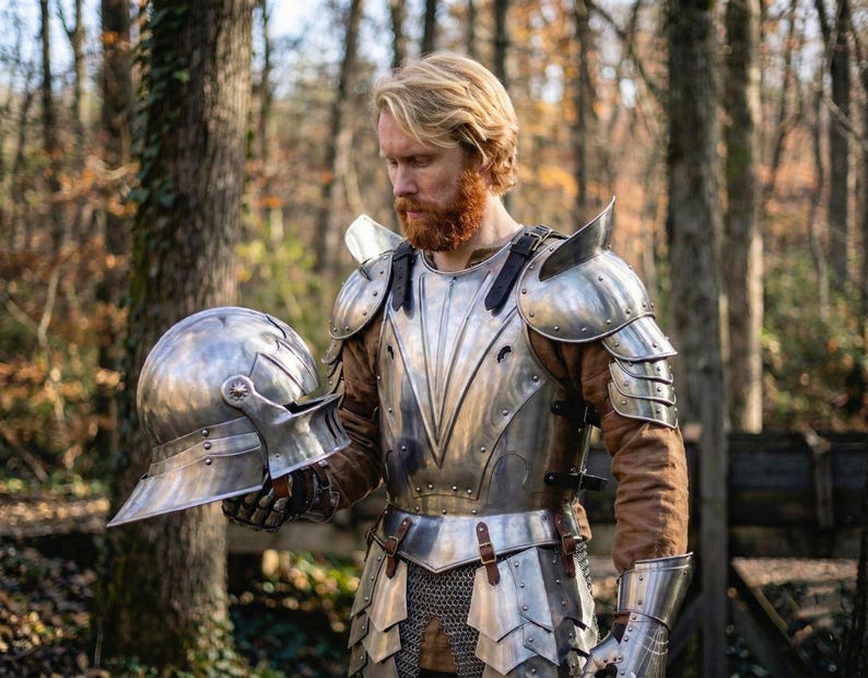 Medieval Sallet Armor gauntlets and full armor set for cosplay, 15th-century reenactments, LARP, and fantasy knight events